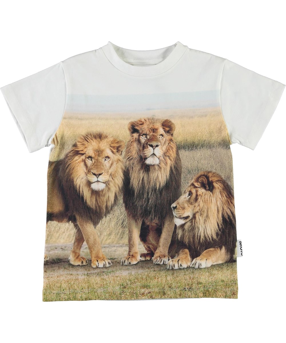Road - 3 Lions - Witte biologische t-shirt met leeuwen
