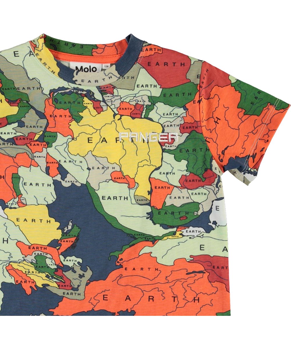 Road - Pangea Map - Biologische t-shirt met de wereldkaart