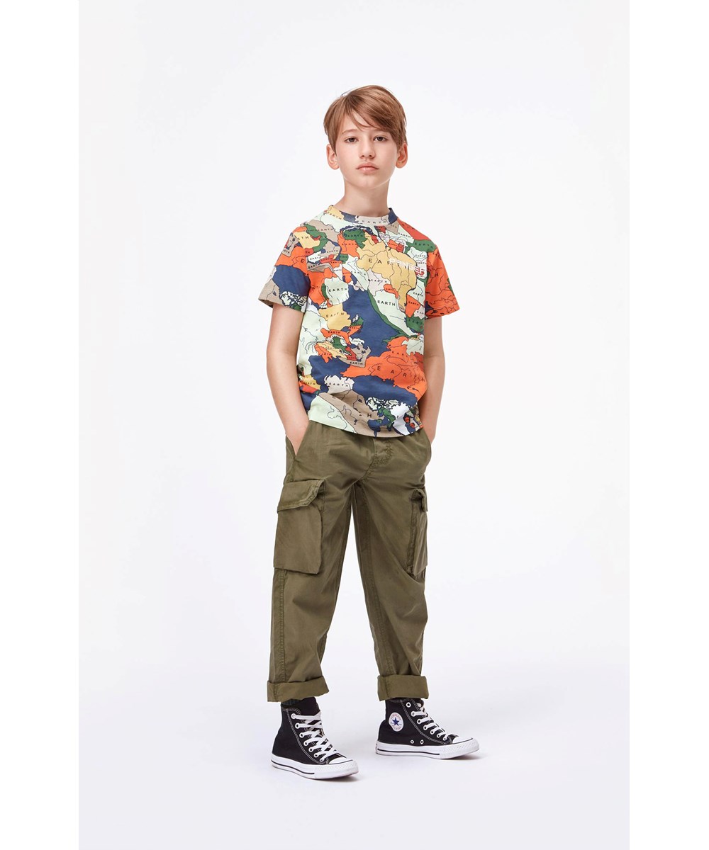 Road - Pangea Map - Biologische t-shirt met de wereldkaart