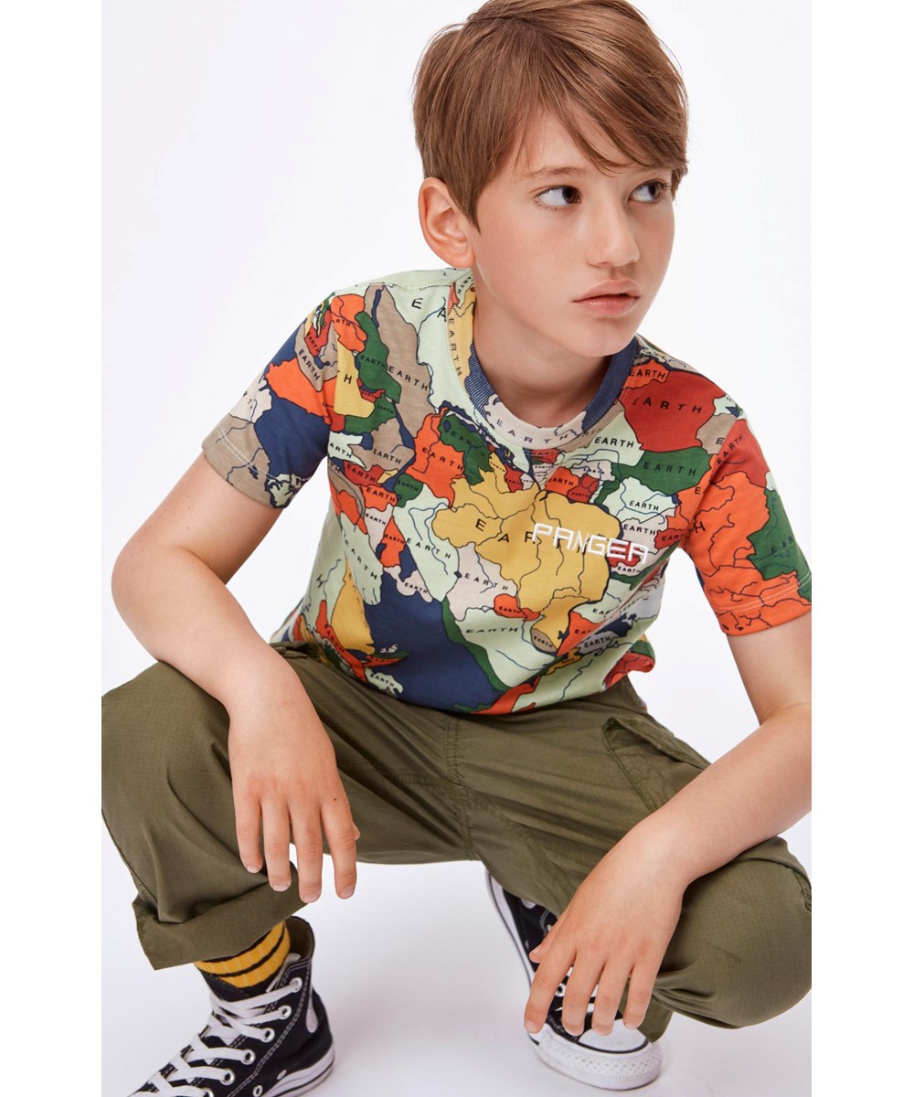 Road - Pangea Map - Biologische t-shirt met de wereldkaart