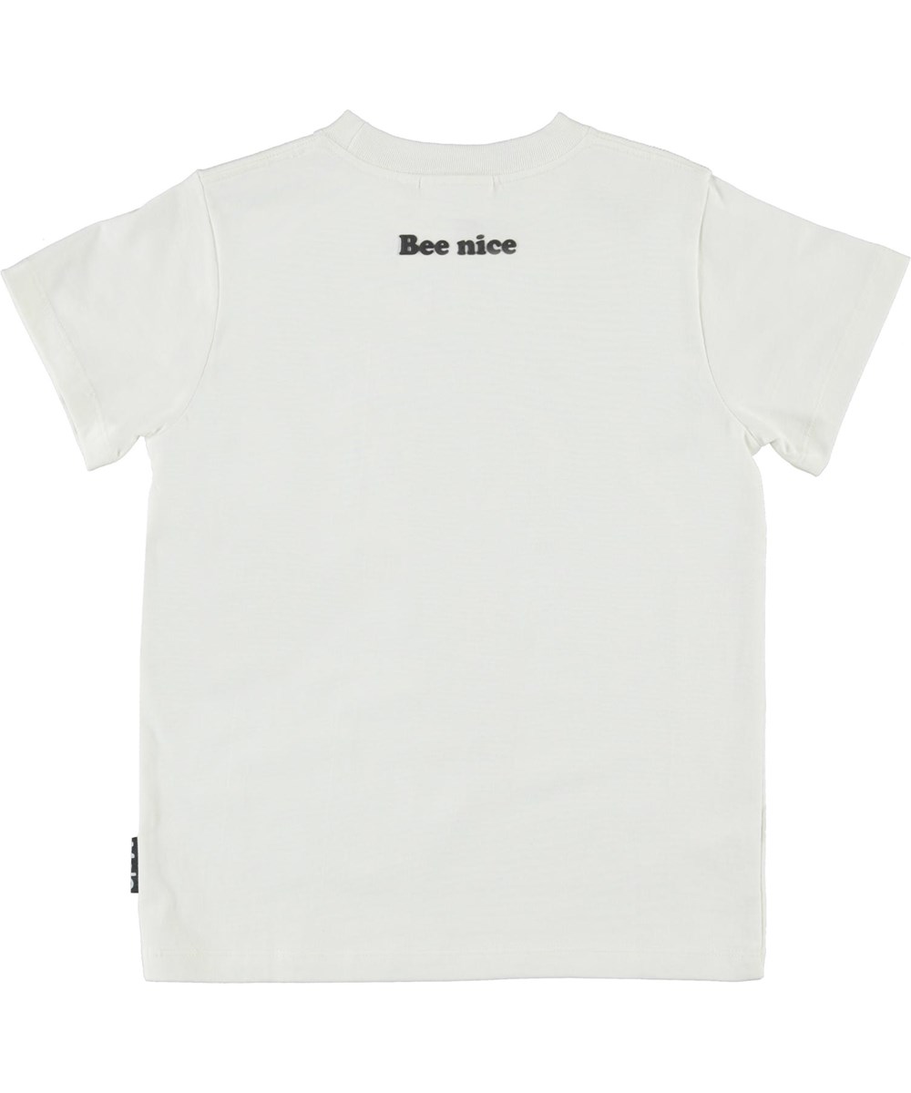 Road - White Star - Witte biologische t-shirt met ‘Bee nice” bijenprint
