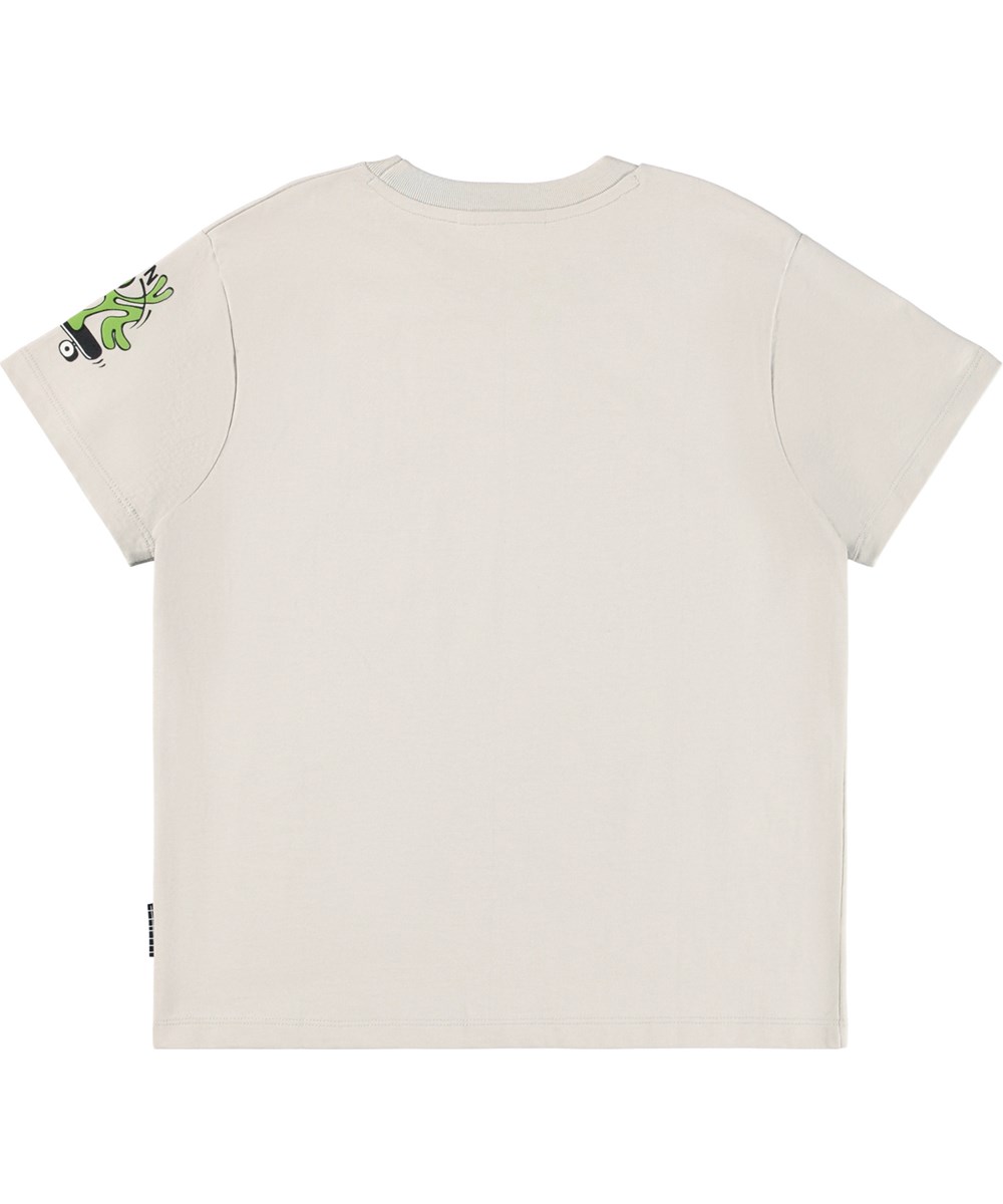 Rodney - A Lien To Tail - Beige oversized kinder t-shirt gemaakt van zacht biologisch katoen met een ribboord rond de hals.