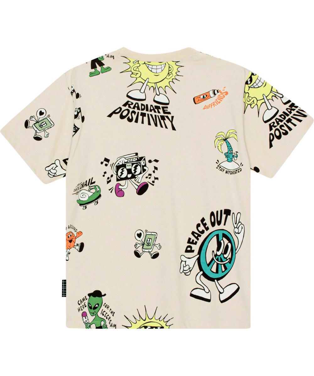 Rodney - Diffriends - Gebroken witte biologische t-shirt met kleurrijke print