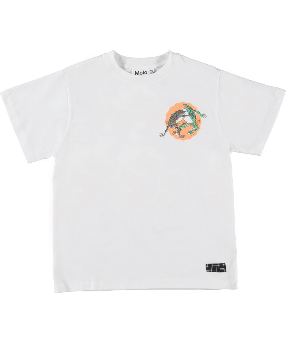 Rodney - Frog Wrestlers - Witte biologische t-shirt met worstelende kikkers