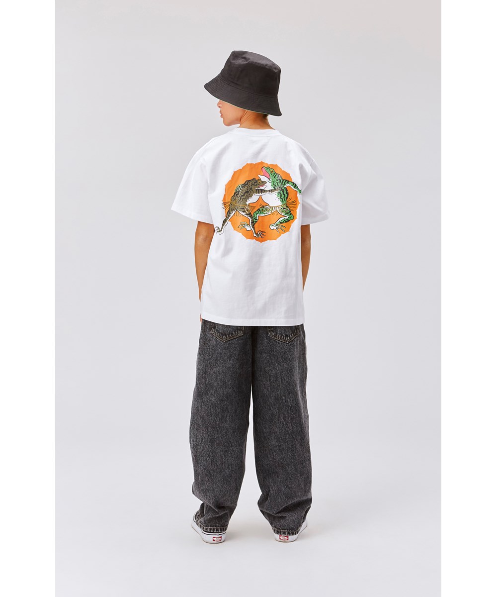 Rodney - Frog Wrestlers - Witte biologische t-shirt met worstelende kikkers