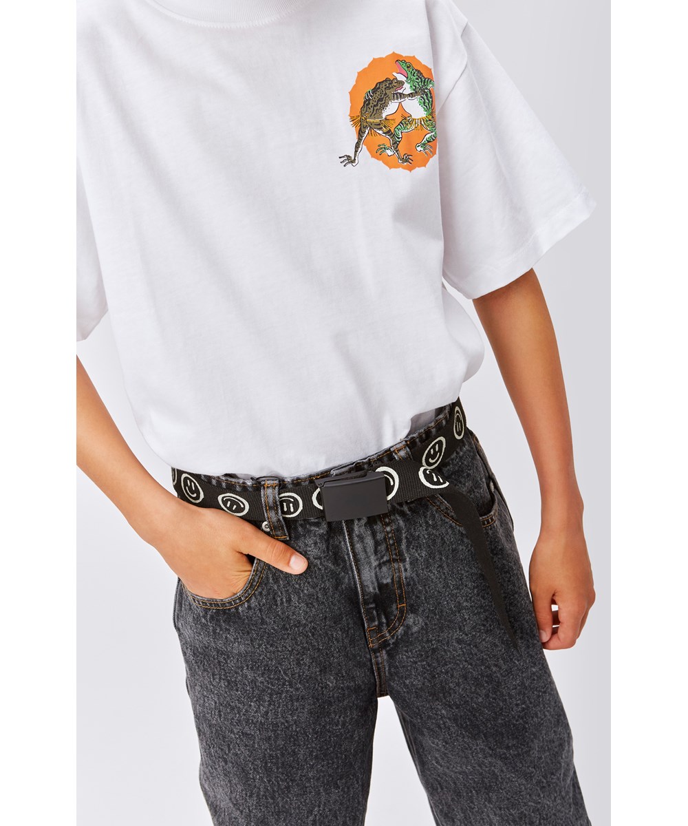 Rodney - Frog Wrestlers - Witte biologische t-shirt met worstelende kikkers