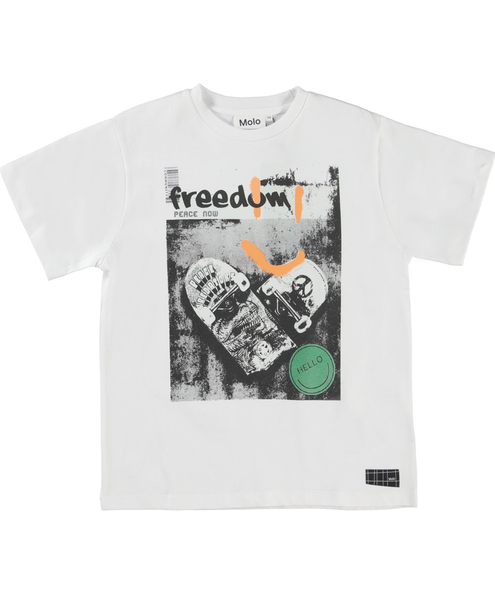 Rodney - Hello Skate - Witte t-shirt met skateboard hartjesprint