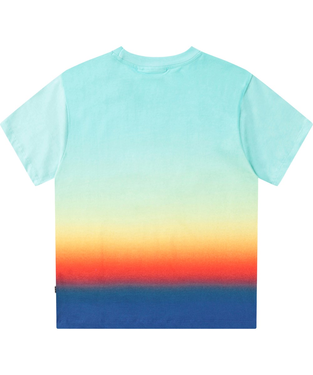 Rodney - Palm Smile - Oversized regenboogkleurige kinder t-shirt van biologisch katoen met korte mouwen en ribboord rond de hals.