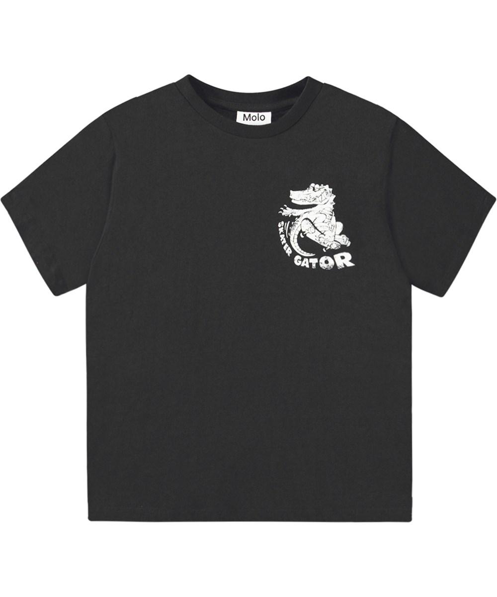 Rodney - Skater Gator - Oversized zwart t-shirt van biologisch katoen met skater alligator print.