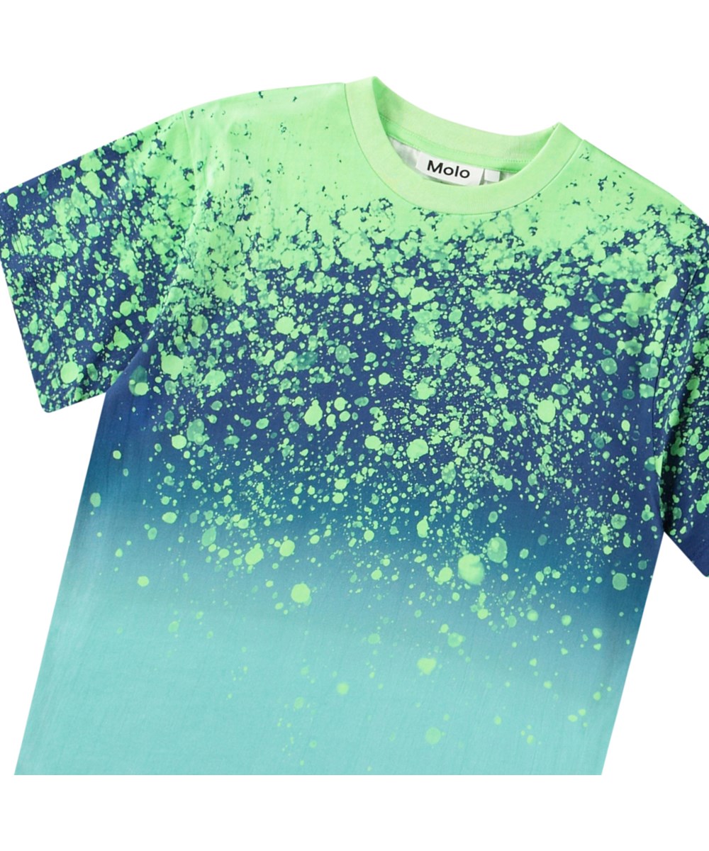 Rodney - Splash - Oversized blauw kinder t-shirt van biologisch katoen met korte mouwen en ribboord rond de hals