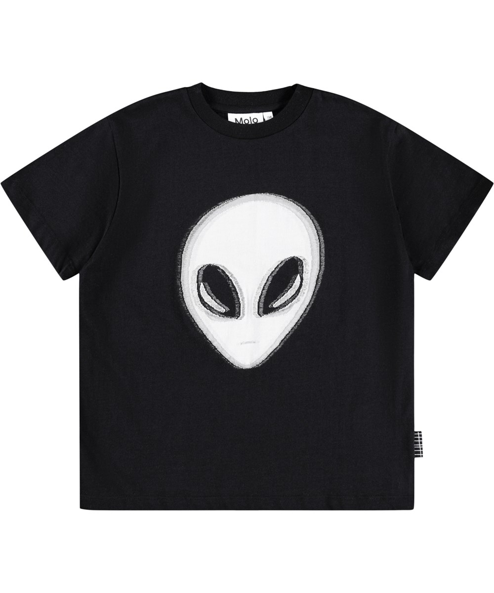 Rodney - Alien - Zwarte oversized kinder t-shirt gemaakt van zacht biologisch katoen met een ribboord rond de hals. 