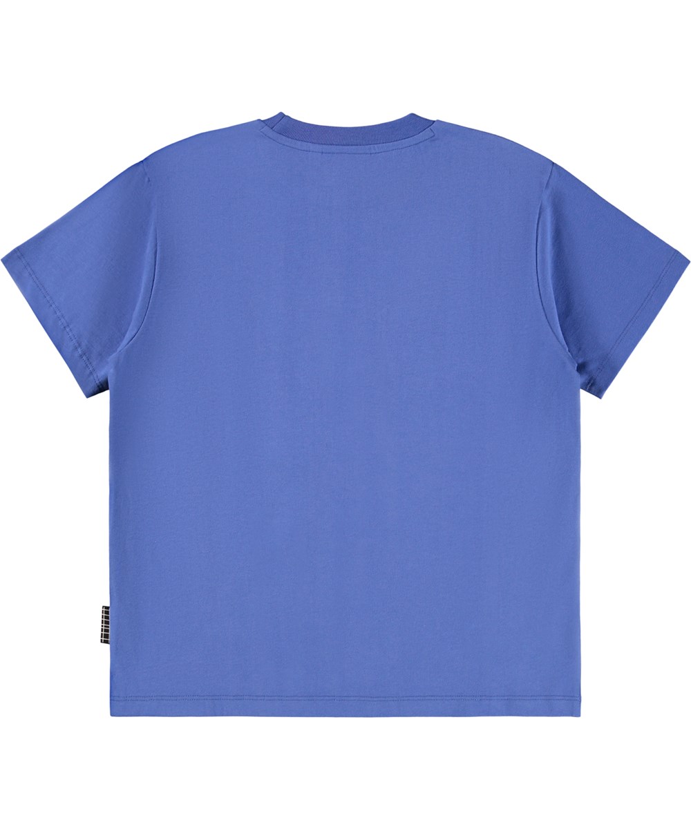 Rodney - Dazzling Blue - Blauw oversized kinder t-shirt gemaakt van zacht biologisch katoen met een ribboord rond de hals.