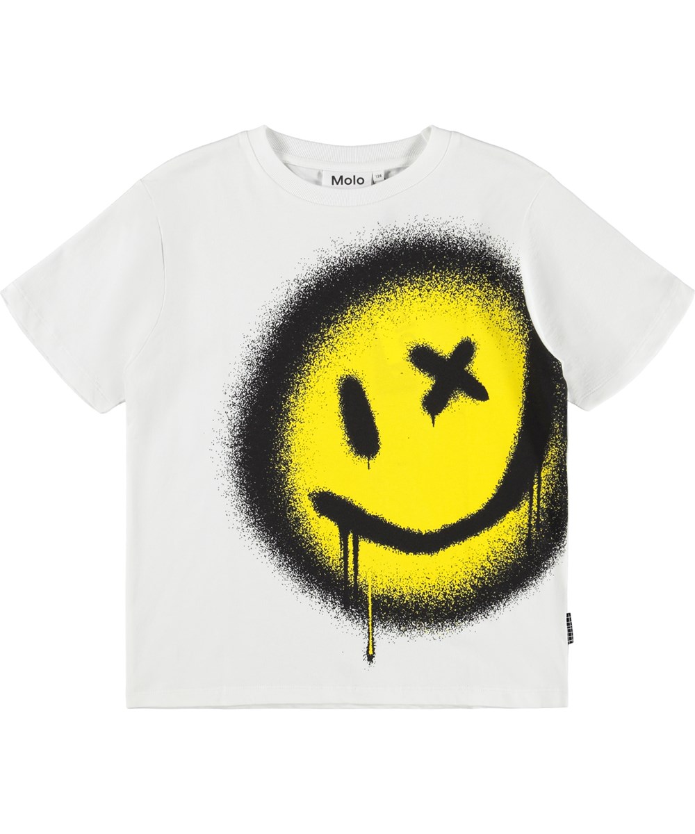 Rodney - Drip Smile - Wit oversized kinder t-shirt gemaakt van zacht biologisch katoen met een ribboord rond de hals.