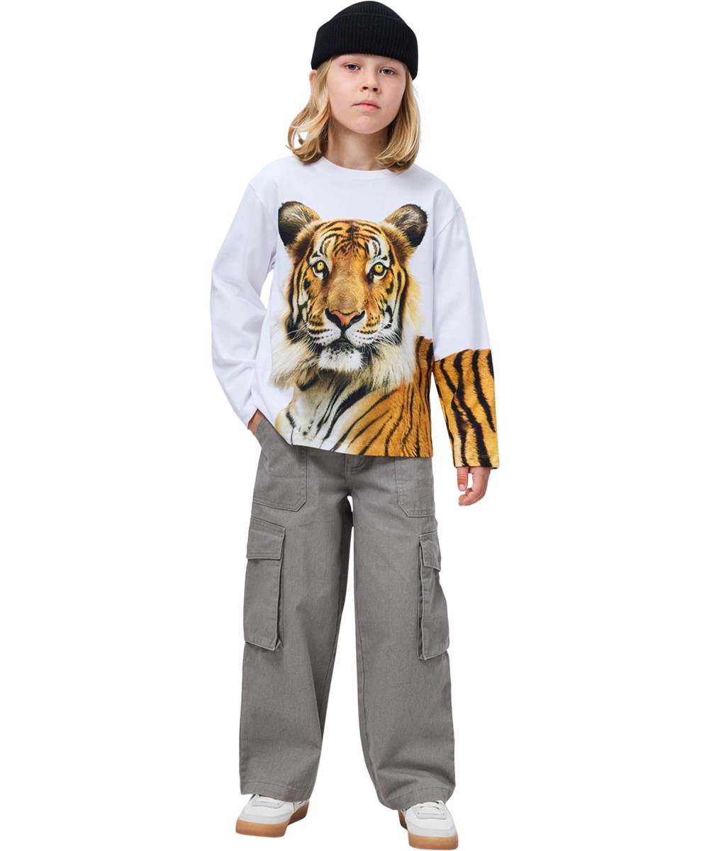 Rollo - Tiger Portrait - Witte kindersweatshirt gemaakt van biologisch katoen