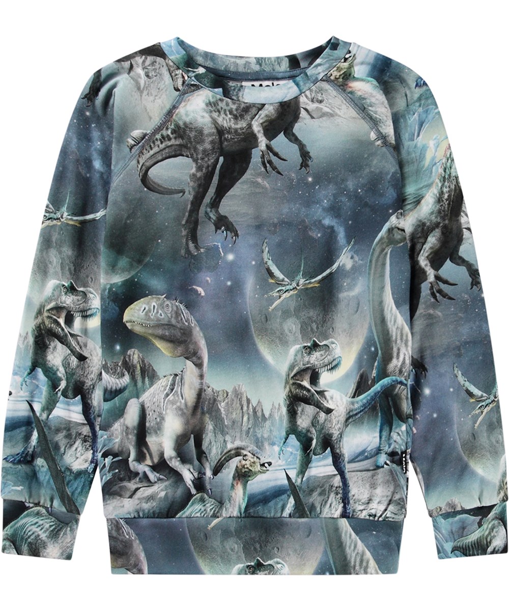 Romeo - Dinoverse - Biologisch katoenen longsleeve met dinosaurusprint en geribbelde afwerking.