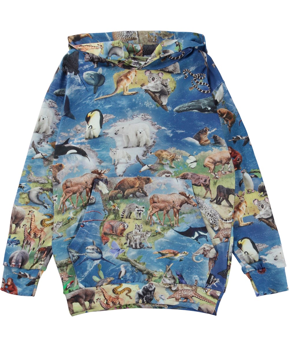 Romo - Amazing Earth - Blauwe hoodie met dieren en de Aarde print