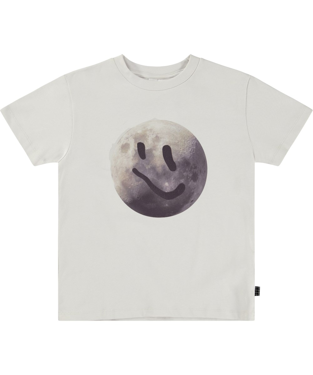 Roxo - White Onyx - Witte biologische t-shirt met een vrolijke volle maan print