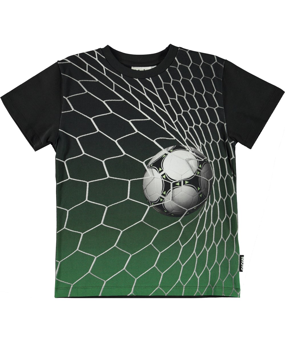 Roxo - Football Goal - Zwarte biologische t-shirt met een voetbaldoel