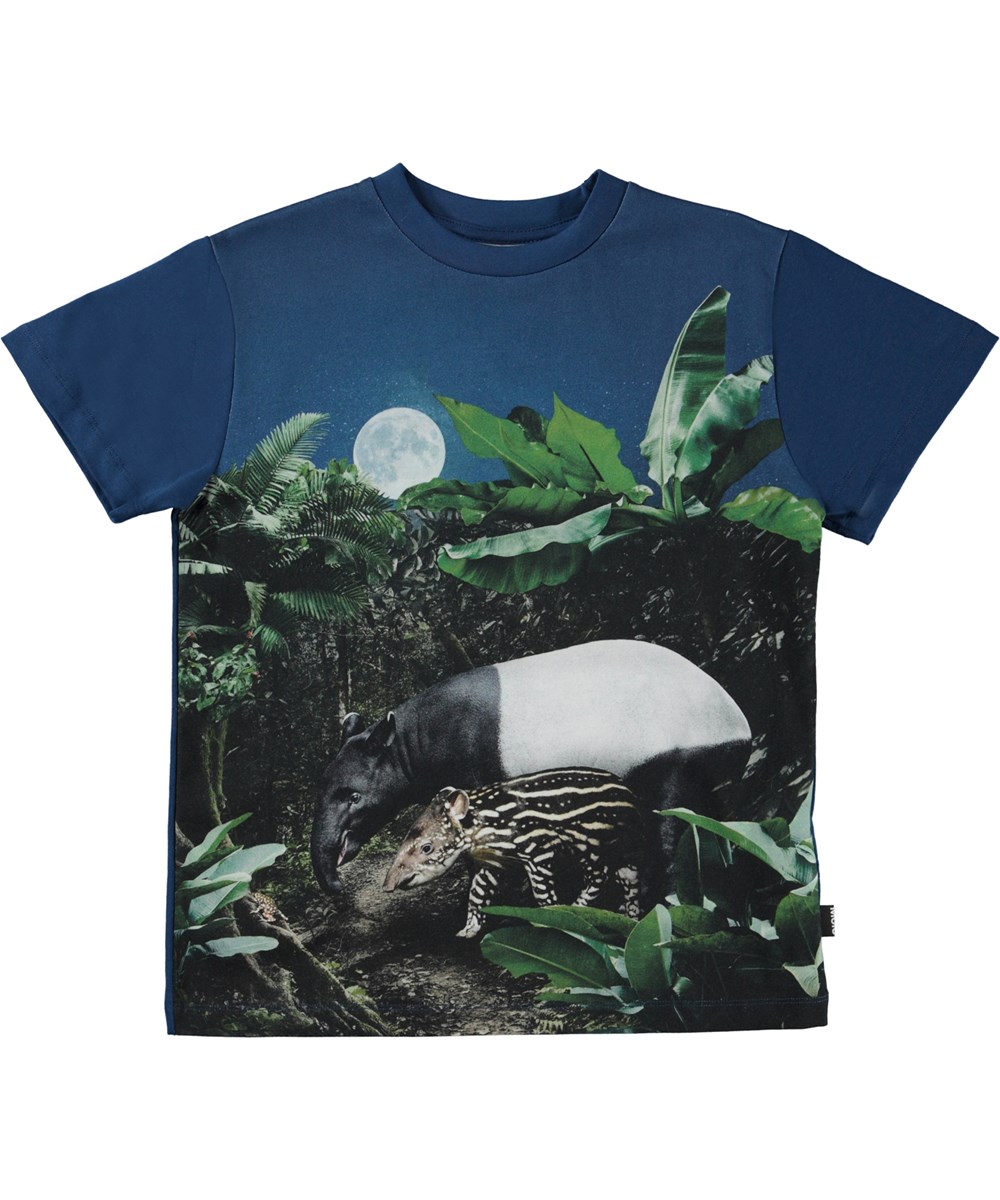 Roxo - Moonlight Tapir - Donkerblauwe t-shirt met volle maan tapir print