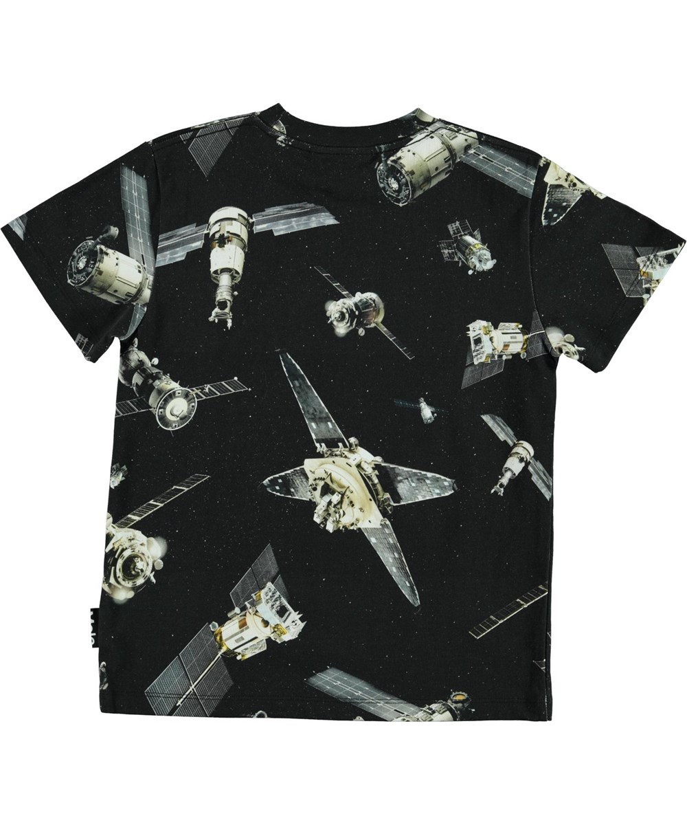Roxo - Space Satellite - Zwarte biologische t-shirt met satelliet print