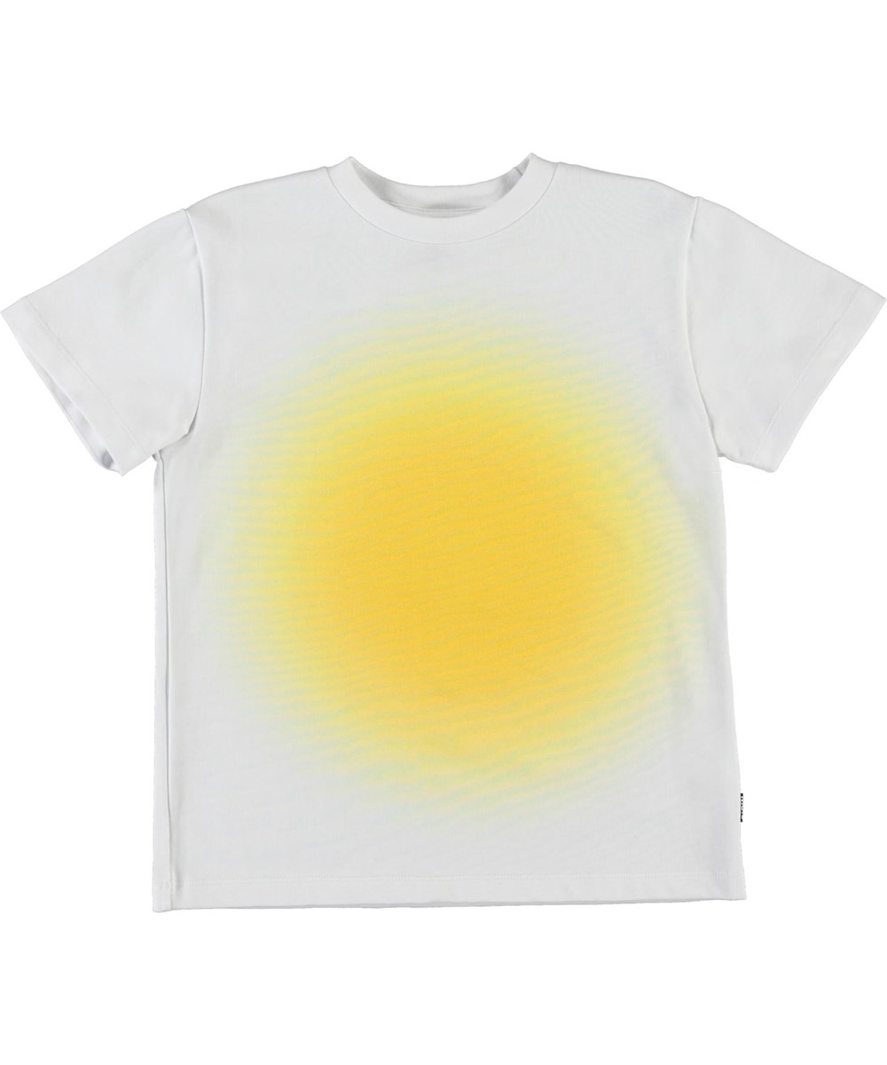 Roxo - Sunshine - Witte biologische t-shirt met gele zon