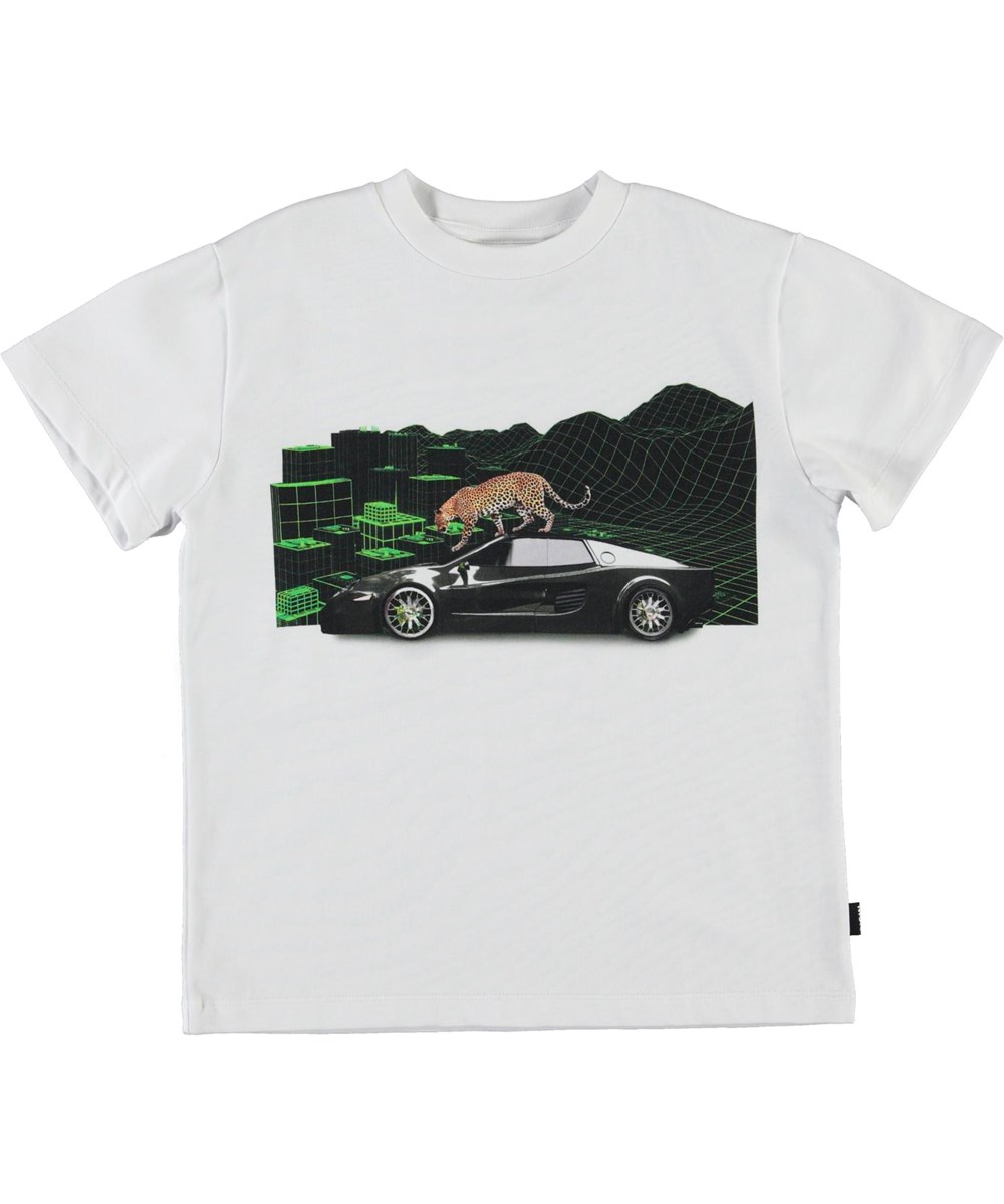 Roxo - Techno Leopard - Witte biologische t-shirt met luipaard