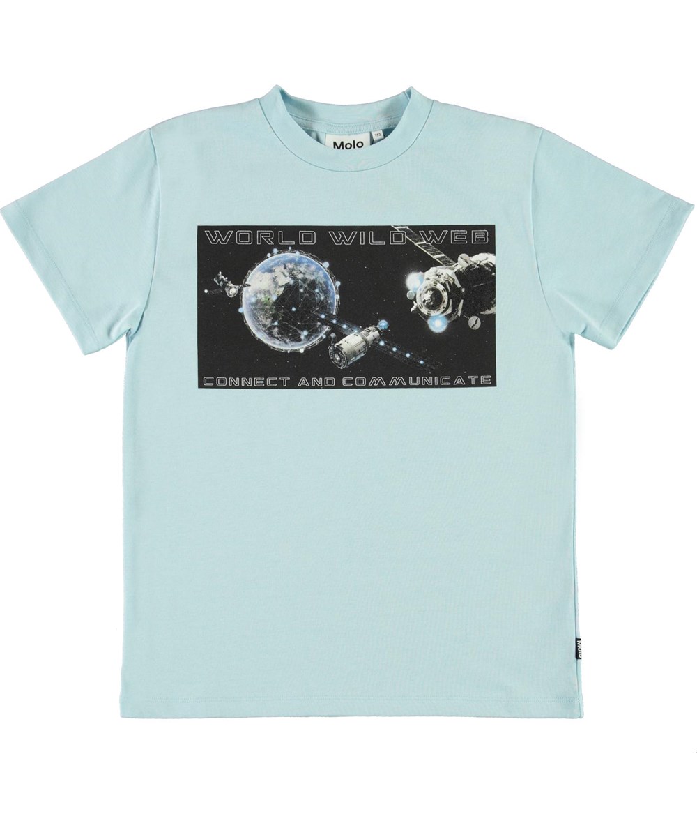 Roxo - Cool Blue - Blauwe biologische t-shirt met satelliet print