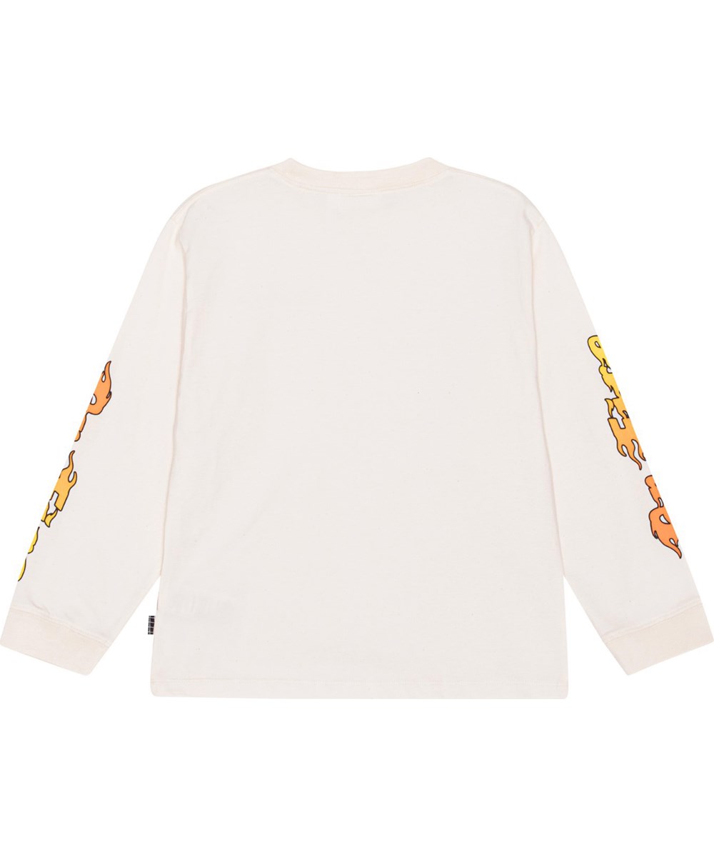 Rube - Naturelle - Gebroken witte biologische shirt met 'On Fire' print