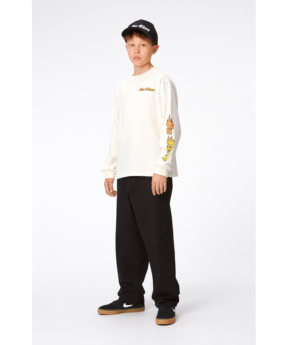 Rube - Naturelle - Gebroken witte biologische shirt met 'On Fire' print