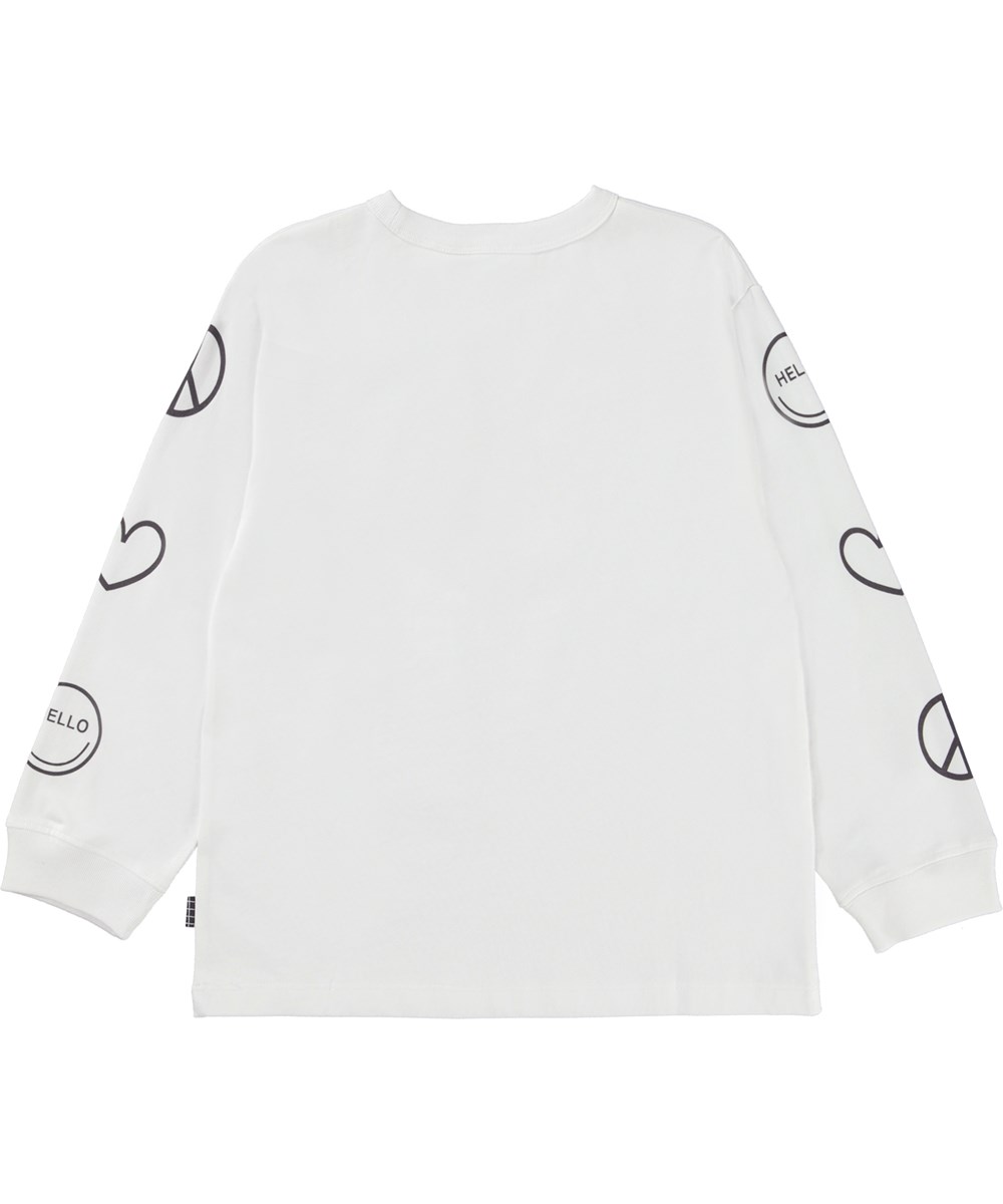 Rube - Peacelovesmile - Witte biologische t-shirt met een print op de mouwen