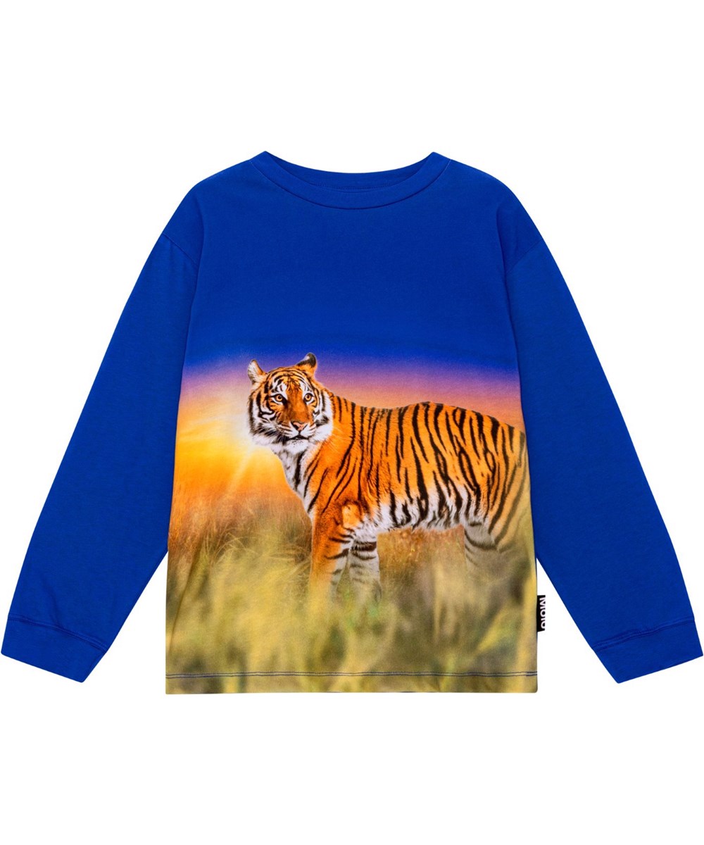 Rube - Tiger Reef - Blauwe biologische sweater met tijgerprint