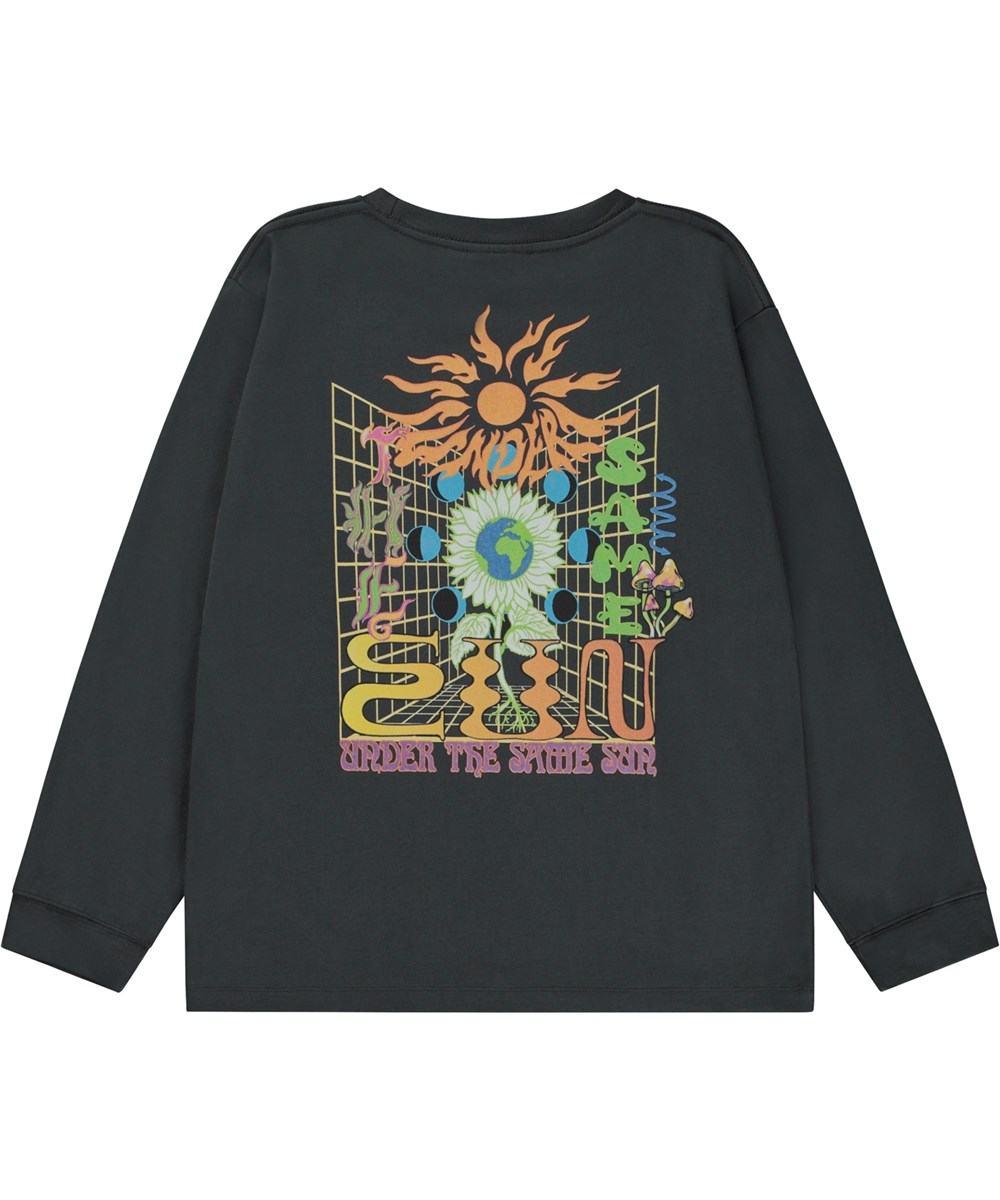 Rube - Under The Sun - Zwarte biologische longsleeve met zonnebloemenprint