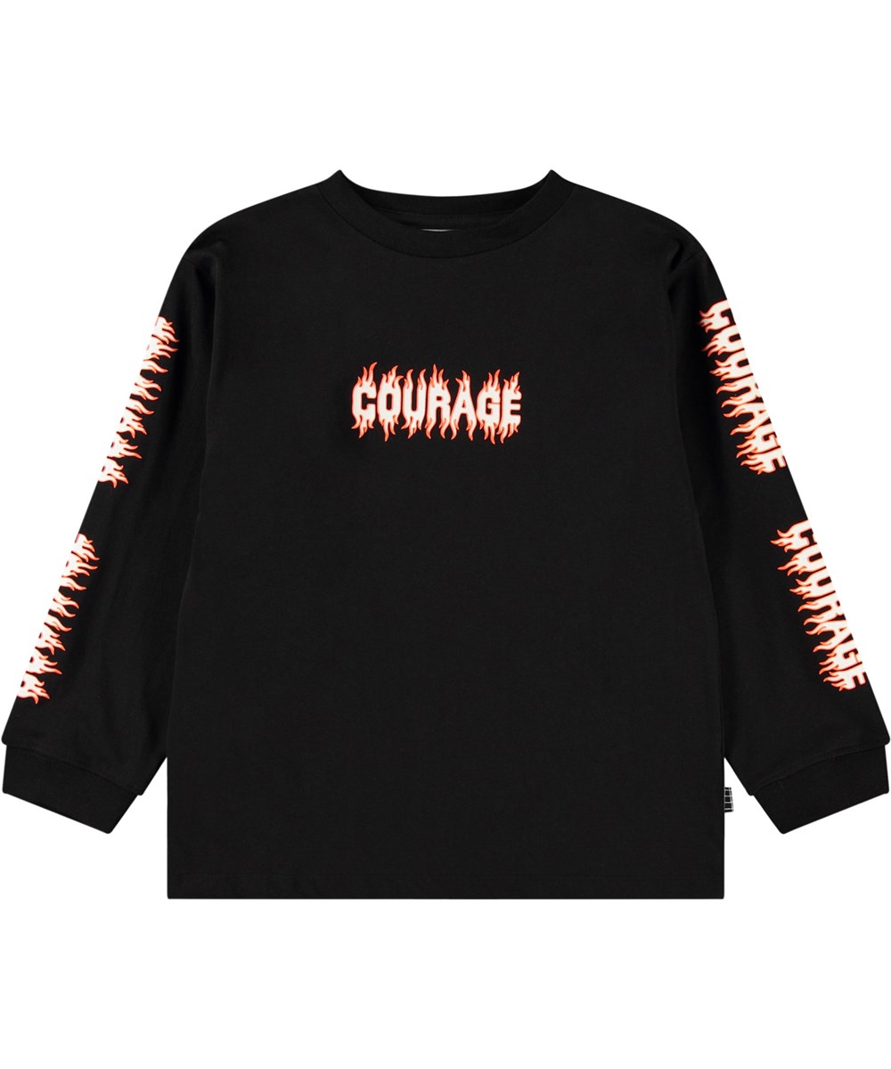 Rube - Black - Ruimvallende kinder longsleeve van biologisch katoen met ribboord rond de hals en mouwen.