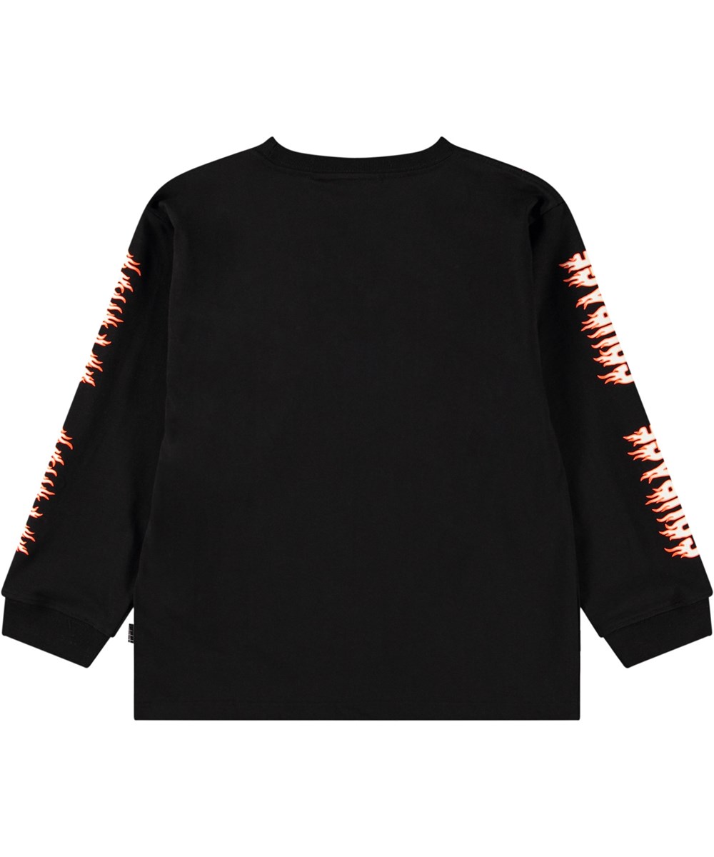 Rube - Black - Ruimvallende kinder longsleeve van biologisch katoen met ribboord rond de hals en mouwen.