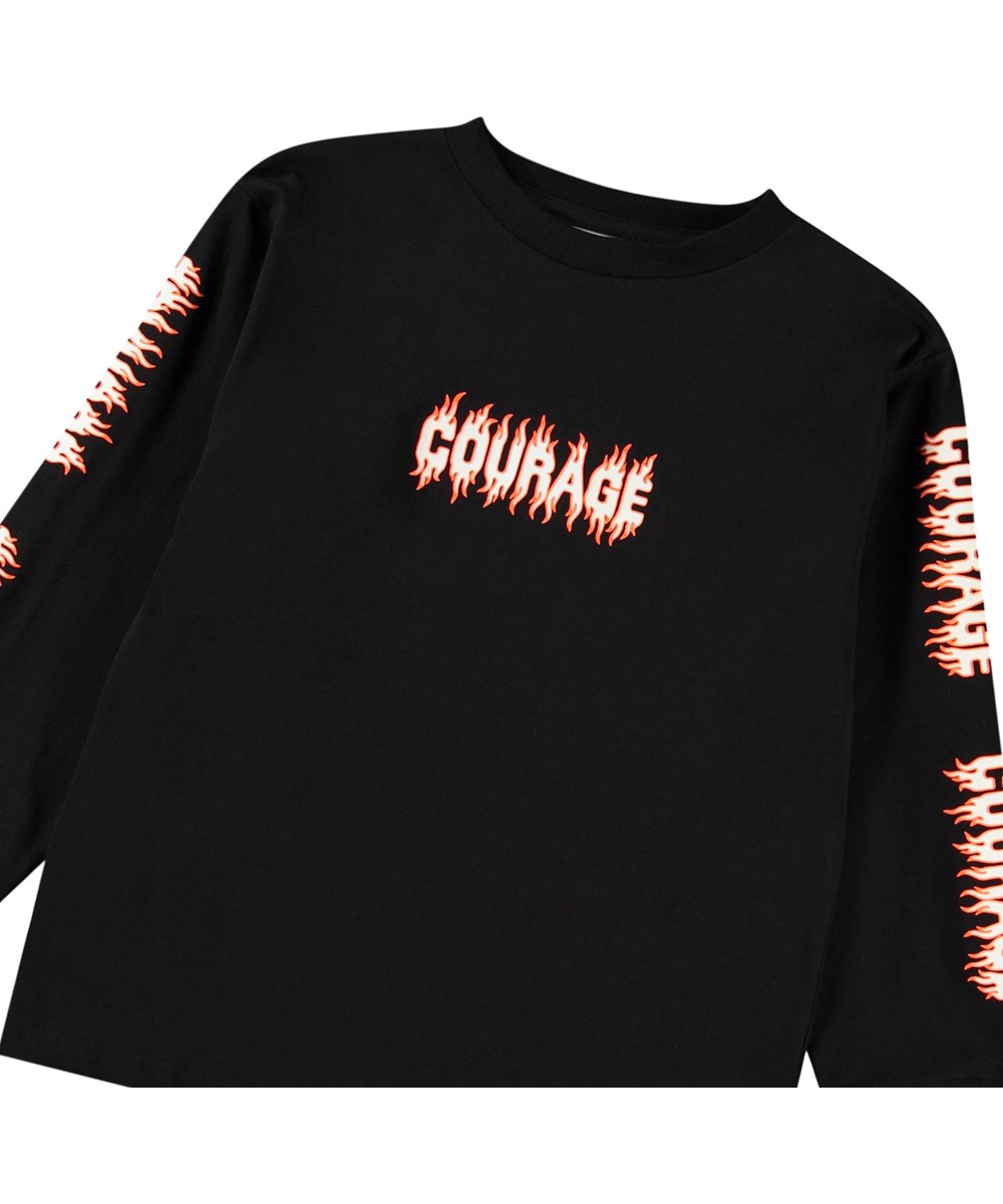 Rube - Black - Ruimvallende kinder longsleeve van biologisch katoen met ribboord rond de hals en mouwen.