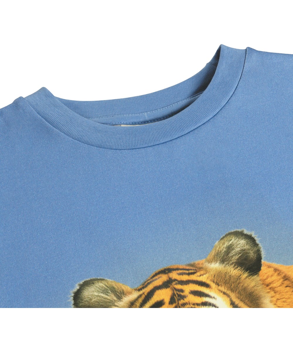 Rubin - Tiger On Blue - Blauw kinder T-shirt met een tijgerprint gemaakt van biologisch katoen 