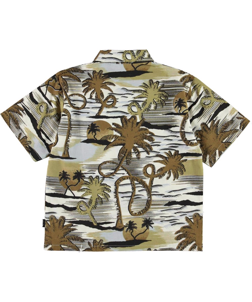 Rass - Sunset Smiles - Kurzarmshirt mit braunem Palmenprint.