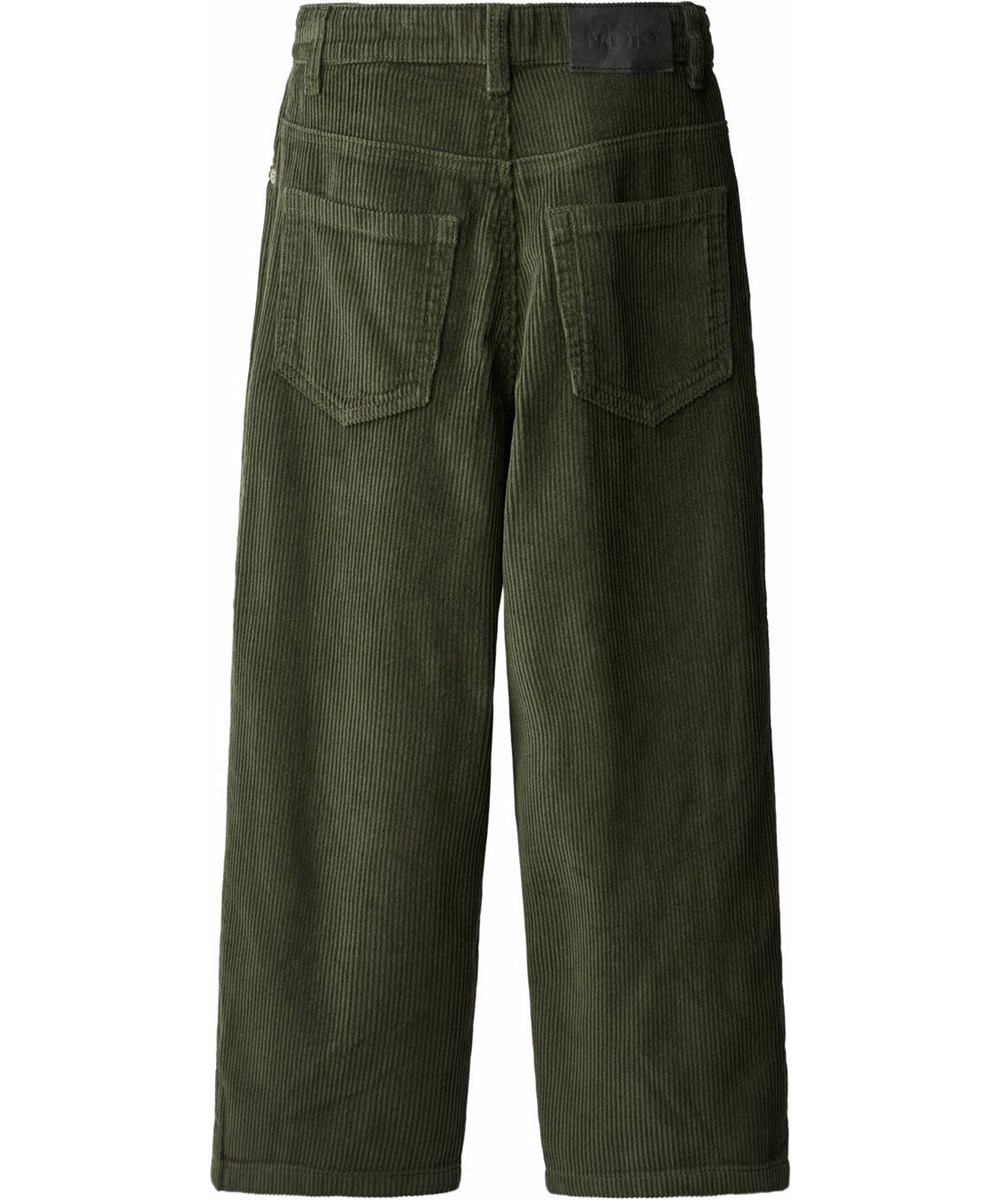 Aiden - Dark Forest - Oversized graue Hosen für Kinder aus geripptem Cordstoff mit fünf Taschen, weiten Beinen und Reißverschluss.