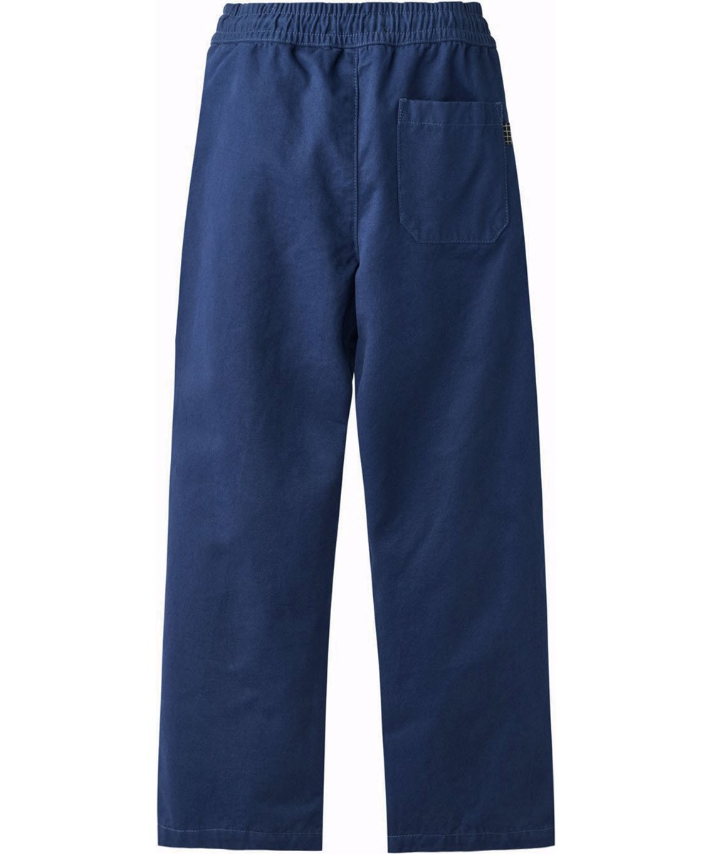 Amor - Blue Depths - Blaue Chinohose für Kinder aus Öko-Baumwolle mit einem elastischen Bund.