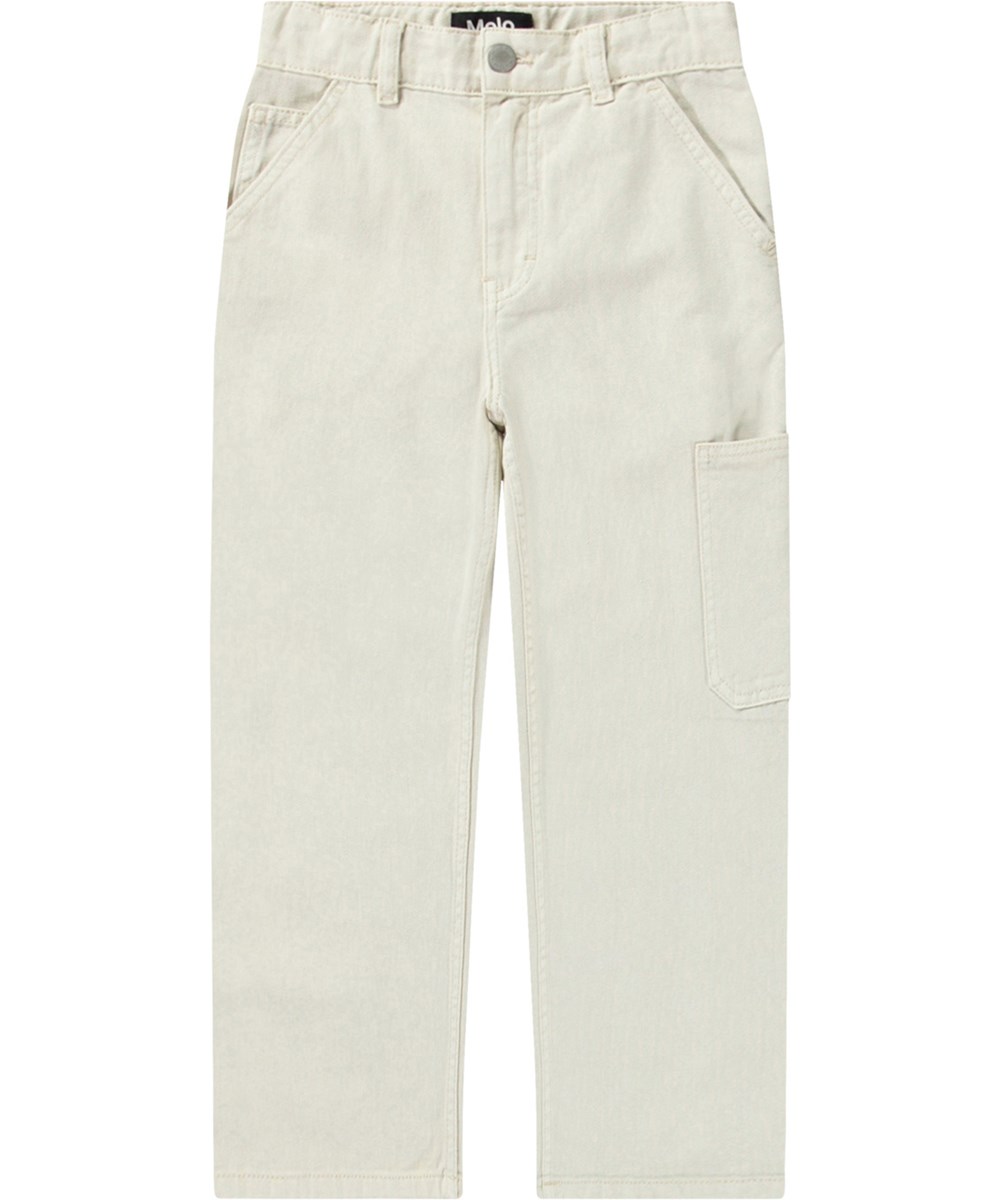 Archer - White Noise - Weiße Baumwolljeans mit Arbeitskleidungsdetails für Kinder.