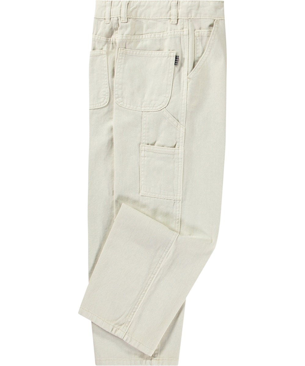 Archer - White Noise - Weiße Baumwolljeans mit Arbeitskleidungsdetails für Kinder.