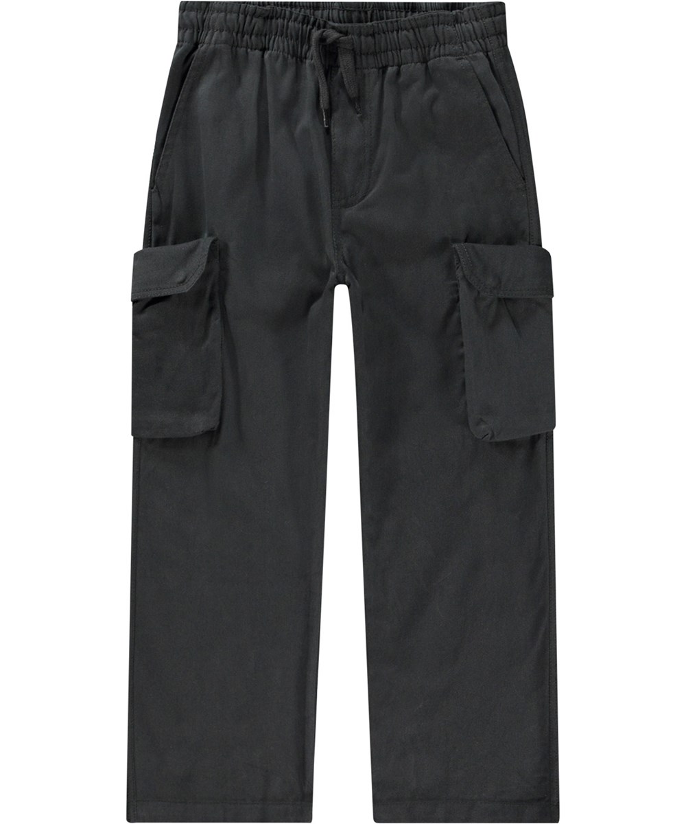 Argo - Space Grey - Dunkelgraue Cargohose aus Öko-Baumwolle mit elastischem Bund und Taschen.