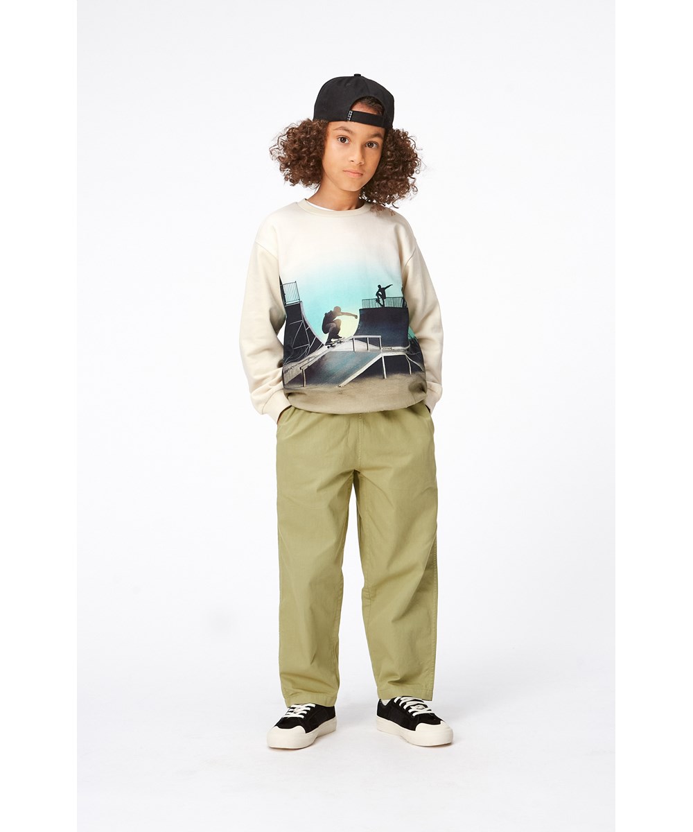 Aster - Sage - Grüne Öko-Hose mit Gummizug in der Taille