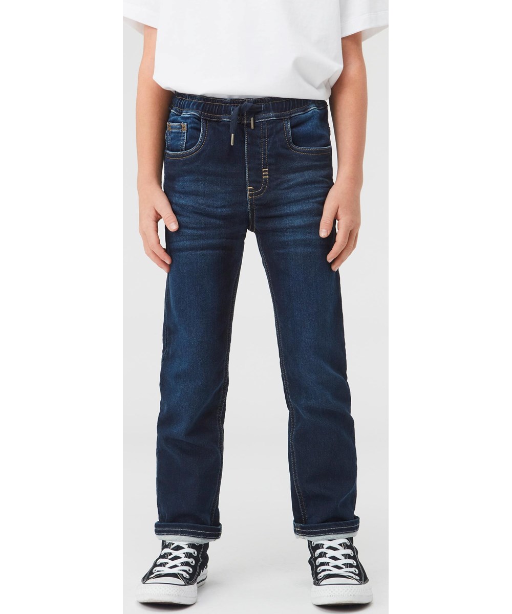 Augustino - Dark Indigo - Dunkelblaue lose Jeans mit Bindeband