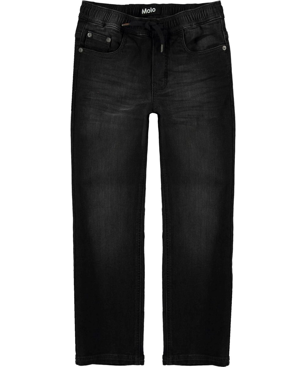 Augustino - Washed Black - Schwarze lose Jeans mit Bindeband