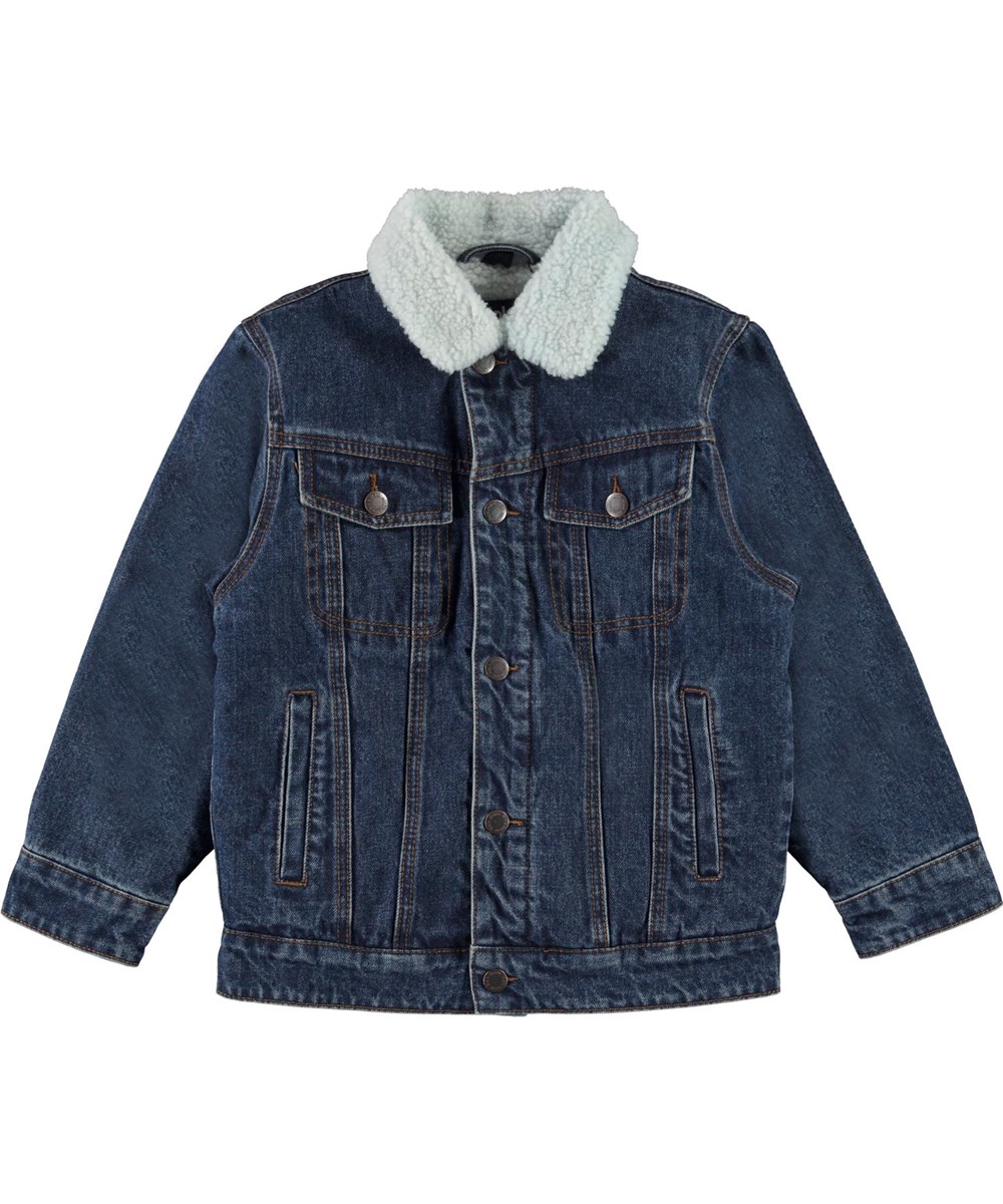 Hen - Dark Indigo - Blaue Jeansjacke mit Teddyfutter