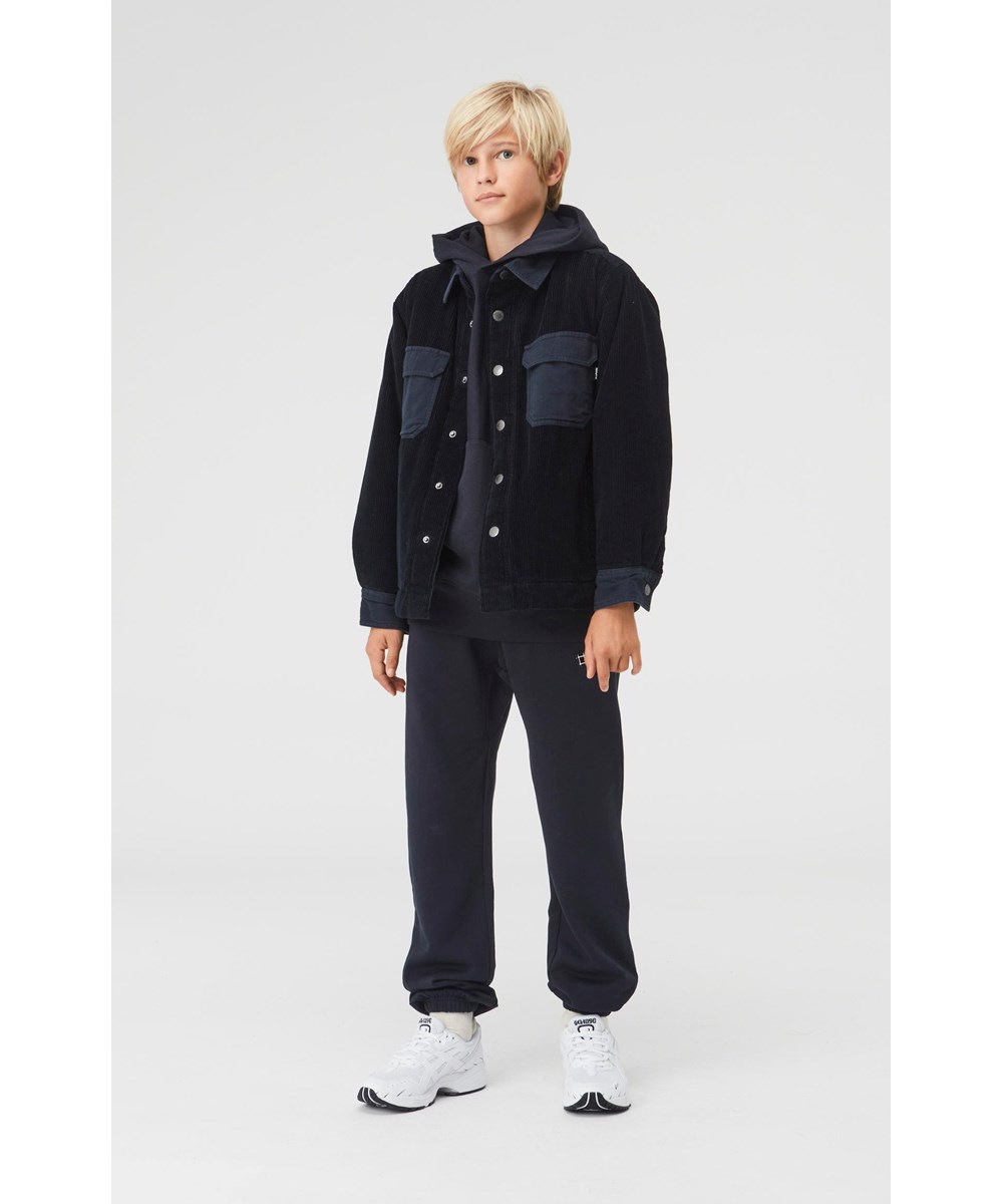 Henley - Dark Navy - Dunkelblaue overshirt Jacke aus Samt.