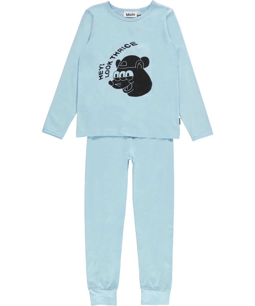 Luve - Cool Blue - Hellblaue Öko-Nachtwäsche mit Aufdruck