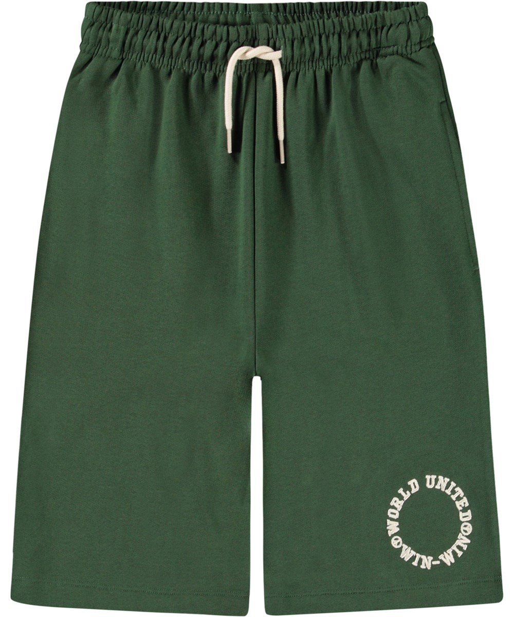 Add - Rubber Tree - Dunkelgrüne Basketballshorts aus Öko-Baumwolle für Kinder.