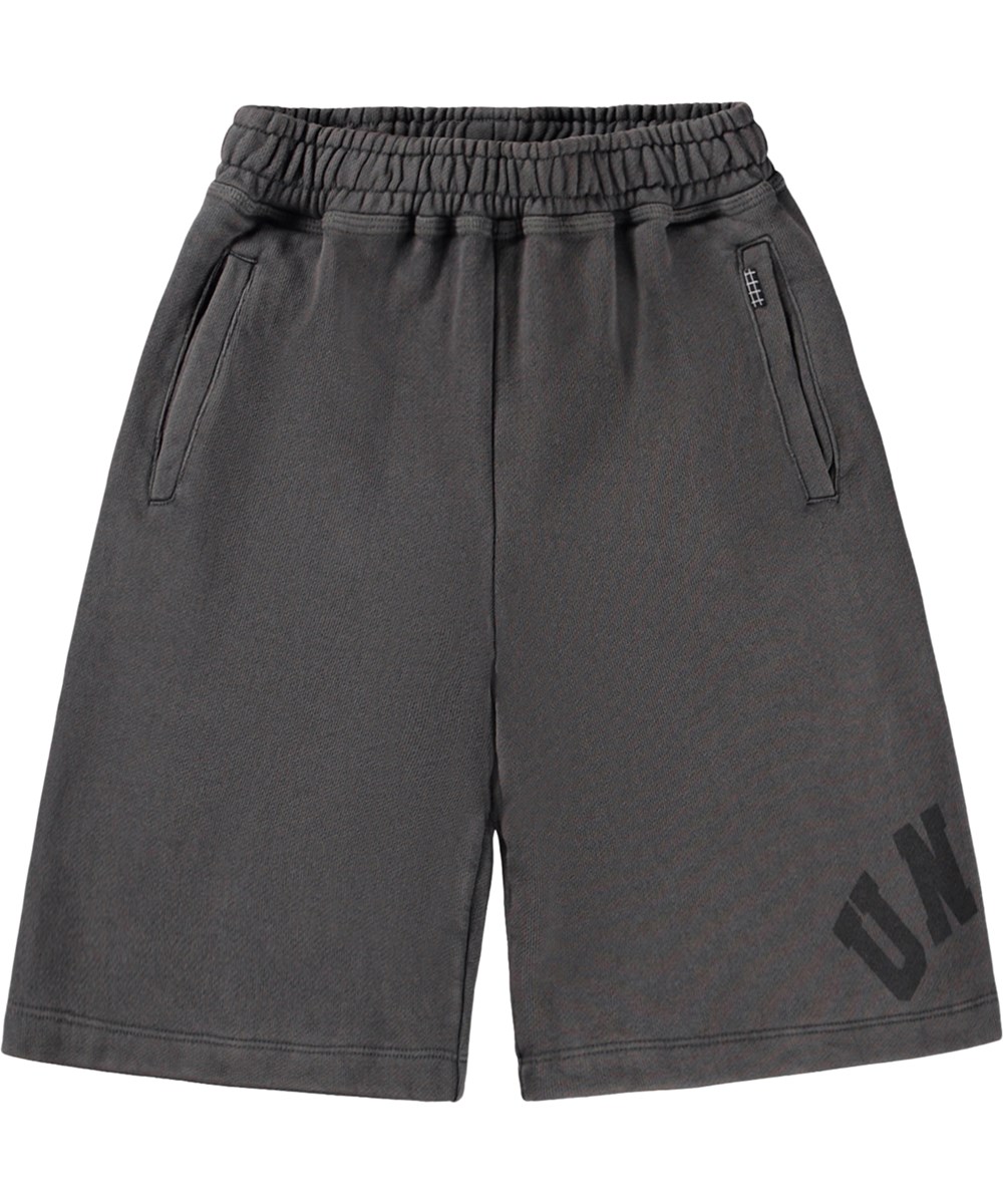 Addami - Raven - Weiche, dunkelgraue knielange Shorts für Kinder aus Öko-Baumwolle mit einem Druck